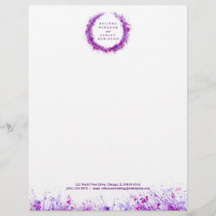 Purple wreath splash modern watercolor letterhead