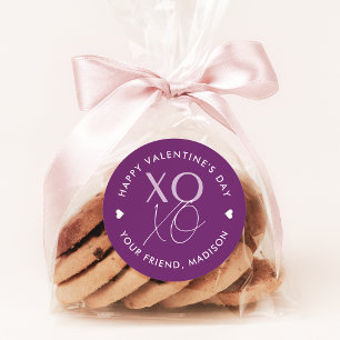 Purple XOXO Personalized Valentine's Day Classic Round Sticker