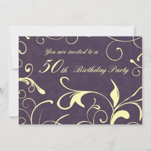 Purple Yellow 50th Birthday Party Invitation Cards