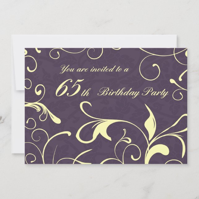 Purple Yellow 65th Birthday Party Cartes d'invitat (Devant)