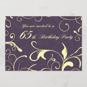 Purple Yellow 65th Birthday Party Invitation Cards