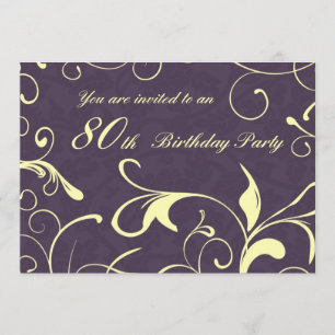 Purple Yellow 80th Birthday Party Invitation Cards