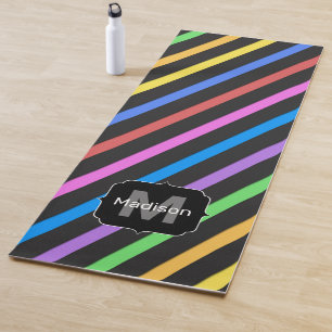 Purple Yellow Blue Black trippy stripes Monogram Yoga Mat