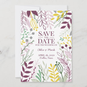 Purple Yellow Boho Floral Garden Summer Fall Save The Date