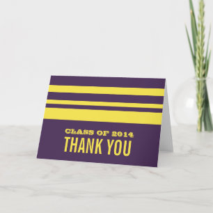Purple/Yellow Bold Stripes Grad Thank You Card