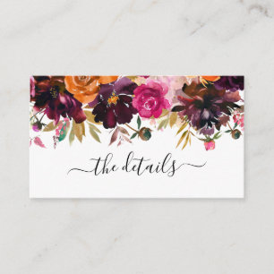 Purple Yellow Burgundy Rose Floral Wedding Details Enclosure Card