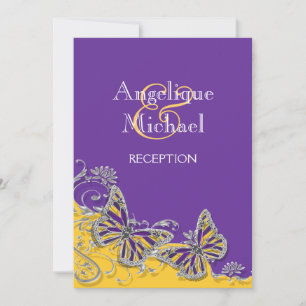 Purple yellow butterfly wedding engagement invitation
