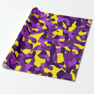 Purple Yellow Camouflage Print Pattern Wrapping Paper