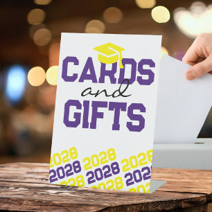 Purple & Yellow Cards & Gifts Graduation Table Pedestal Sign