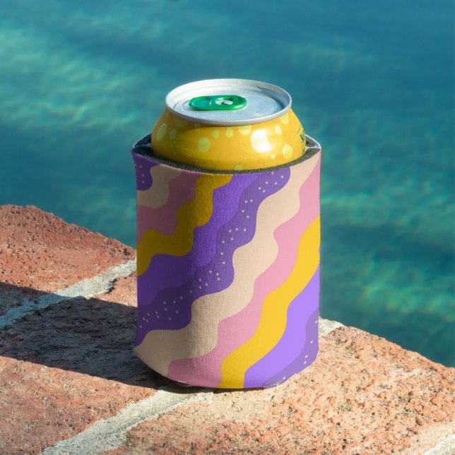 Purple Yellow Celestial Stripe Groovy Abstract  Can Cooler (In Situ Pool)