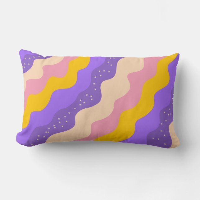 Purple Yellow Celestial Stripe Groovy Abstract  Lumbar Pillow (Front)