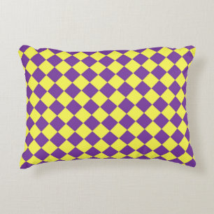 Purple Yellow Chequered Diamond Pattern  Accent Pillow
