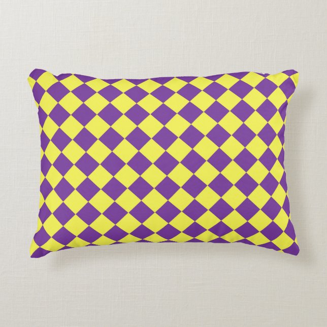Purple Yellow Chequered Diamond Pattern  Accent Pillow (Front)
