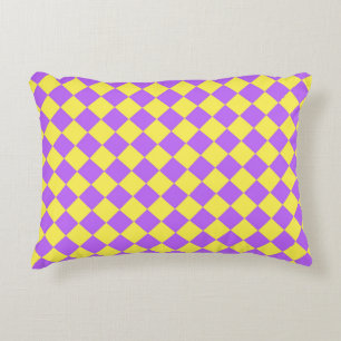 Purple Yellow Chequered Diamond Pattern Accent Pillow