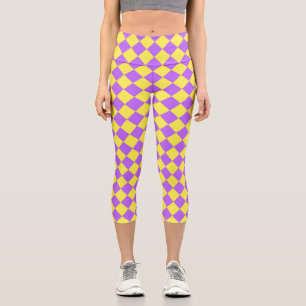 Purple Yellow Chequered Diamond Pattern  Capri Leggings
