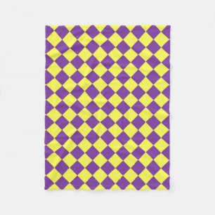 Purple Yellow Chequered Diamond Pattern Fleece Blanket