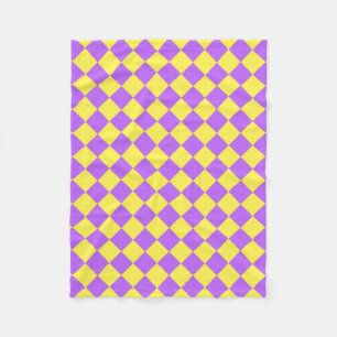 Purple Yellow Chequered Diamond Pattern Fleece Blanket