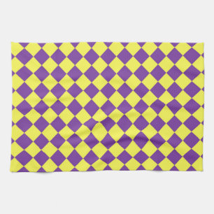 Purple Yellow Chequered Diamond Pattern Kitchen Towel