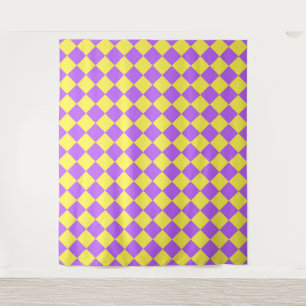 Purple Yellow Chequered Diamond Pattern Tapestry