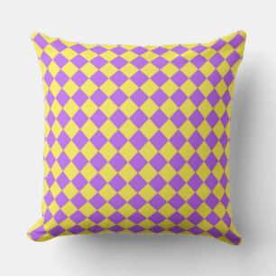 Purple Yellow Chequered Diamond Pattern Throw Pillow
