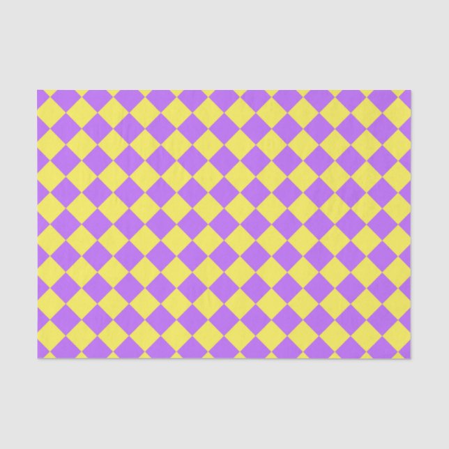 Purple Yellow Chequered Diamond Pattern Tissue Paper (Front)