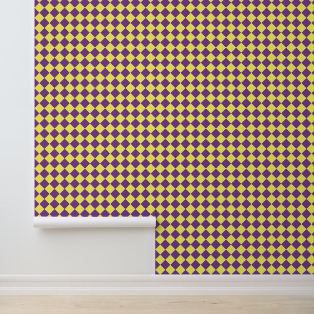 Purple Yellow Chequered Diamond Pattern Wallpaper (Application)