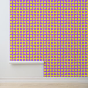 Purple Yellow Chequered Diamond Pattern Wallpaper