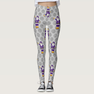 purple yellow christmas basketball santa claus leg leggings