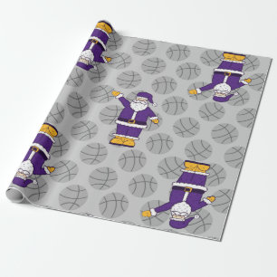 purple yellow christmas basketball santa claus wrapping paper