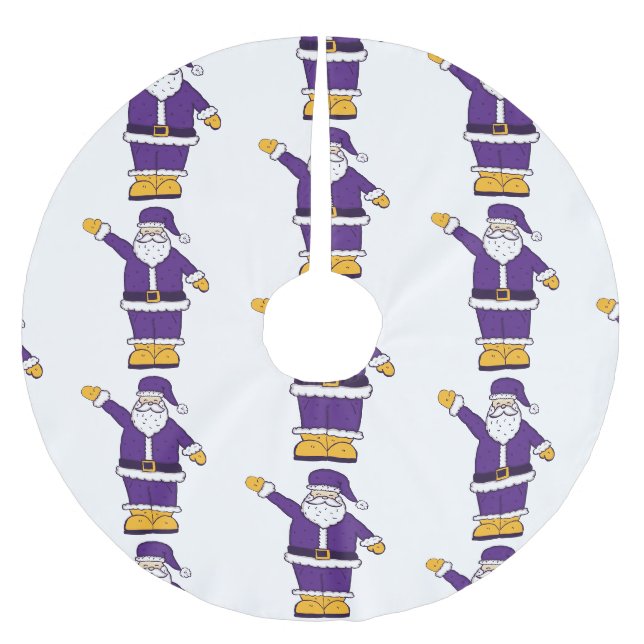 purple yellow christmas santa claus brushed polyester tree skirt (Front)