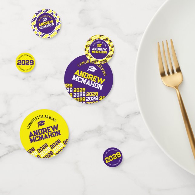 Purple Yellow Class of ANY YEAR Personalized Party Confetti (Group)