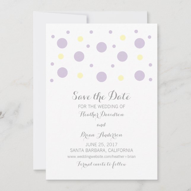 Purple Yellow Confetti Save the Date Invite (Front)