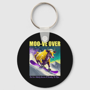 Purple Yellow Cow Snowboarding Shredding Down The  Keychain