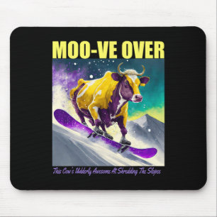 Purple Yellow Cow Snowboarding Shredding Down The Mouse Pad