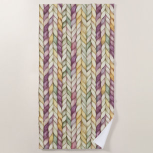 Purple Yellow Cream Green Woven Stripes Beach Towel