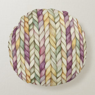 Purple Yellow Cream Green Woven Stripes Round Pillow