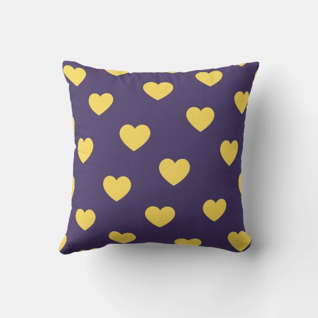 Purple Yellow Cute Cozy Modern Romantic Chic Heart Throw Pillow (Back)