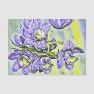 Purple yellow cute orchid flowers watercolor  tissue paper