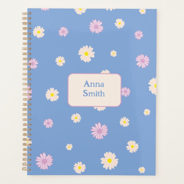 Purple Yellow Daisies on Blue in Floral Pattern  Planner (Front)