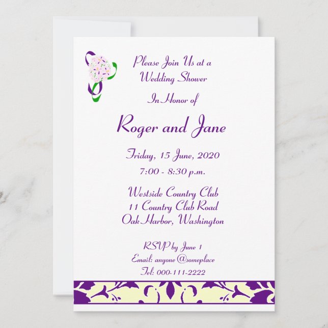 Purple, Yellow, Damask Bridal Shower Invitation (Front)