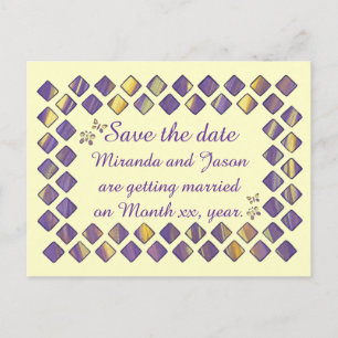 Purple Yellow Diamonds Butterflies Save the date Announcement Postcard