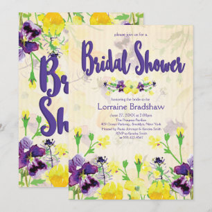 Purple & Yellow floral Bridal Shower Invitations