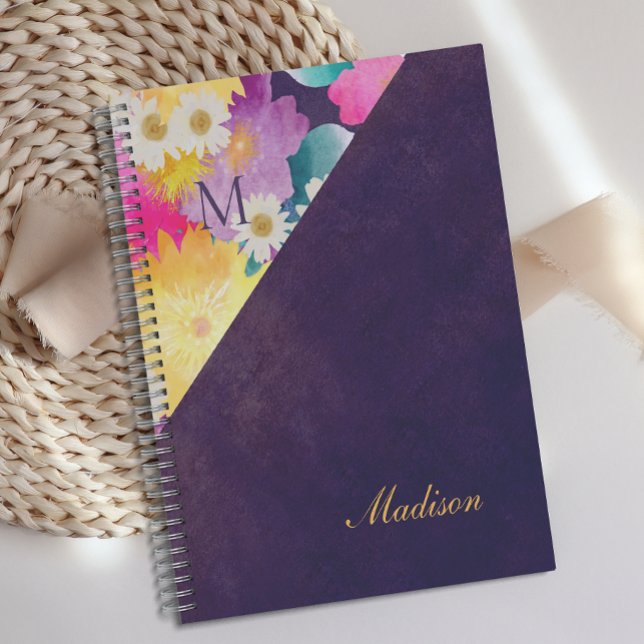 Purple Yellow Floral Girly Trendy Monogram Planner (Creator Uploaded)