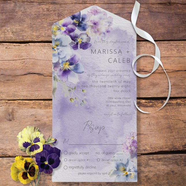Purple & Yellow Floral Modern Dinner All In One Invitation (Creator Uploaded)