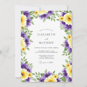 Purple Yellow Floral Romance Wedding Invitation