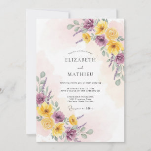 Purple Yellow Floral Romantic Wedding Invitation