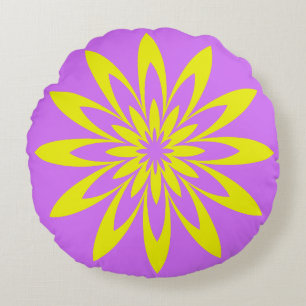 Purple Yellow Flower Round Pillow