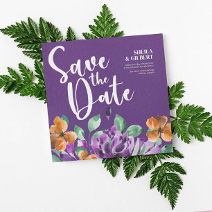Purple Yellow Flowers Save The Date Invitation