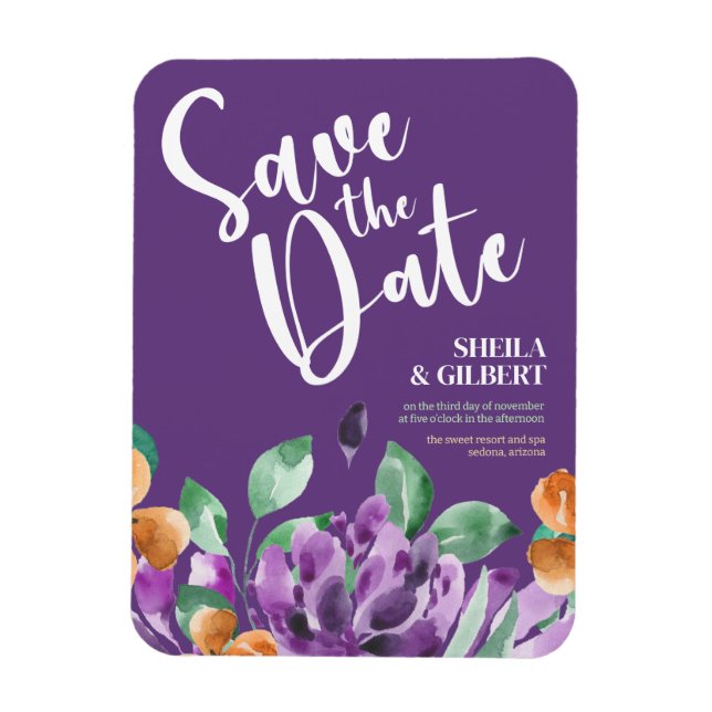 Purple Yellow Flowers Save The Date Magnet (Vertical)