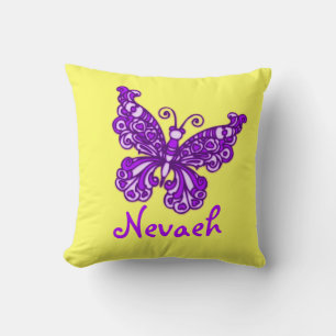 Purple yellow girls name butterfly cushion pillow